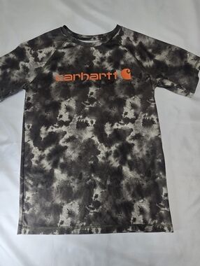 Carhartt Force Boys Medium 10-12 Camo Performance Shirt Short Sleeve Gray Black